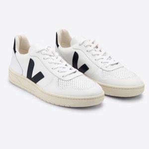 Veja V-10 Sneakers in White Black Leather